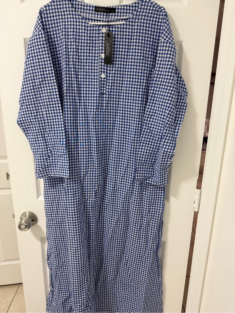 Zanzea Blue Gingham Button-Front Casual Men's Shirt